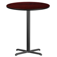 Flash Furniture XU-RD-36-MAHTB-T3030B-GG 36" Round Mahogany Laminate Table Top with 30" Bar Height Table Base